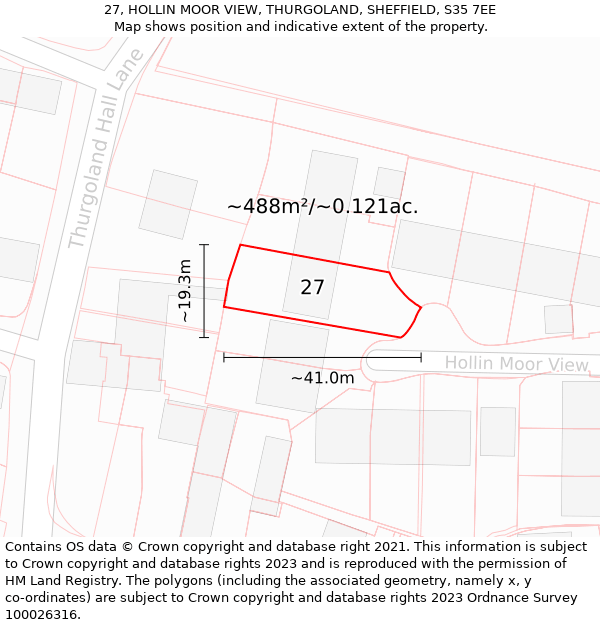 27, HOLLIN MOOR VIEW, THURGOLAND, SHEFFIELD, S35 7EE: Plot and title map