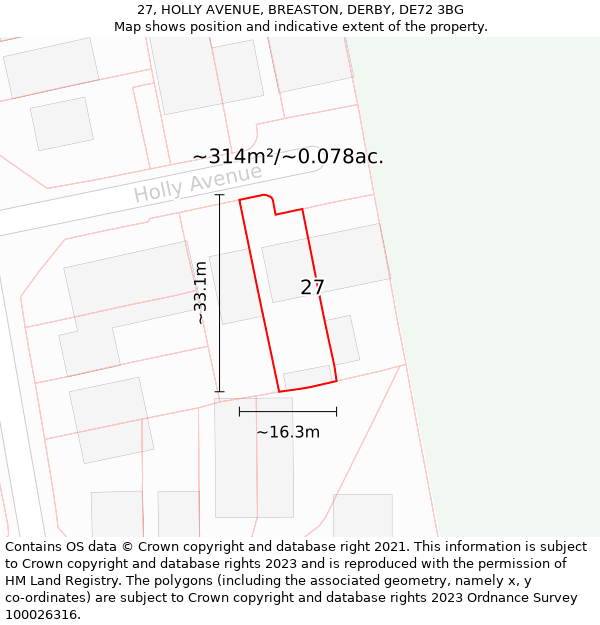 27, HOLLY AVENUE, BREASTON, DERBY, DE72 3BG: Plot and title map