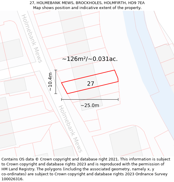 27, HOLMEBANK MEWS, BROCKHOLES, HOLMFIRTH, HD9 7EA: Plot and title map