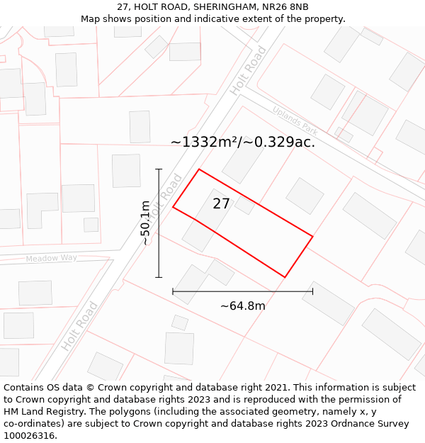 27, HOLT ROAD, SHERINGHAM, NR26 8NB: Plot and title map