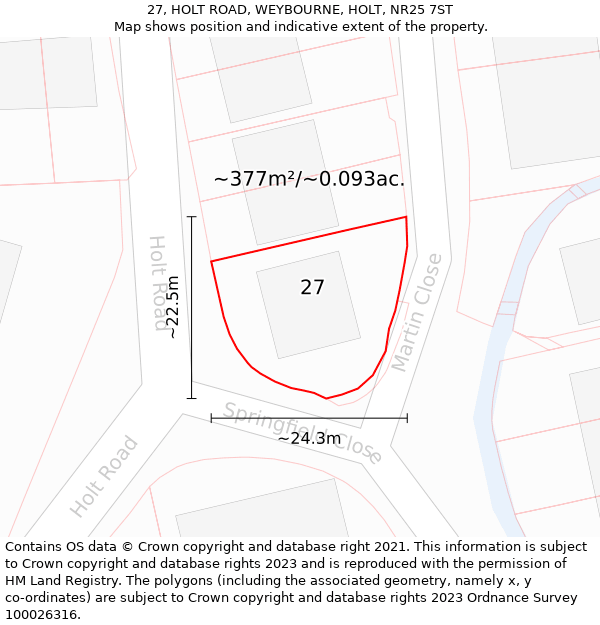 27, HOLT ROAD, WEYBOURNE, HOLT, NR25 7ST: Plot and title map