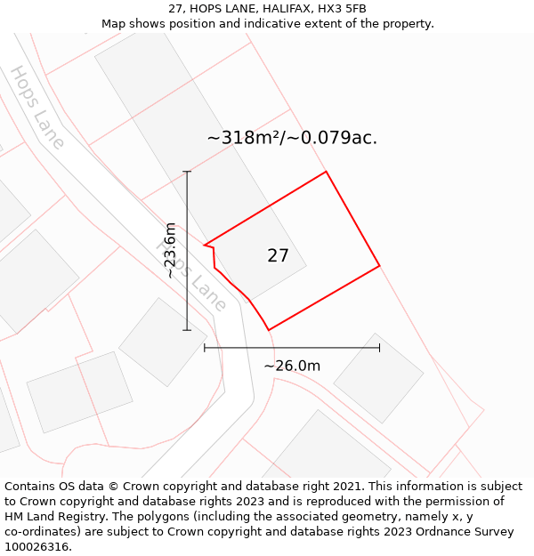 27, HOPS LANE, HALIFAX, HX3 5FB: Plot and title map