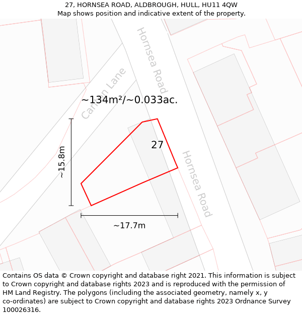 27, HORNSEA ROAD, ALDBROUGH, HULL, HU11 4QW: Plot and title map