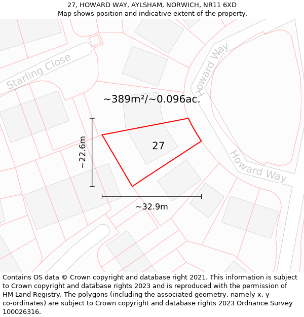 27, HOWARD WAY, AYLSHAM, NORWICH, NR11 6XD: Plot and title map