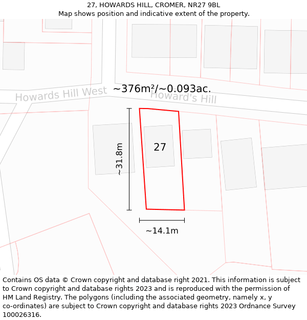 27, HOWARDS HILL, CROMER, NR27 9BL: Plot and title map