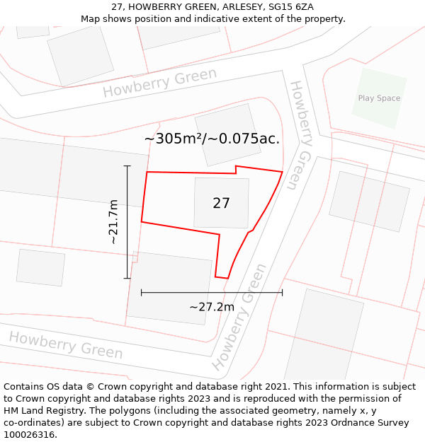 27, HOWBERRY GREEN, ARLESEY, SG15 6ZA: Plot and title map