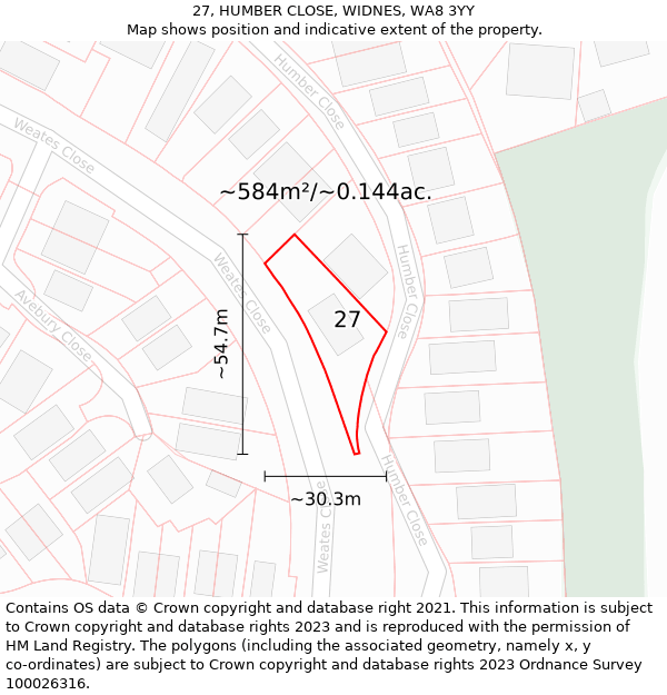 27, HUMBER CLOSE, WIDNES, WA8 3YY: Plot and title map
