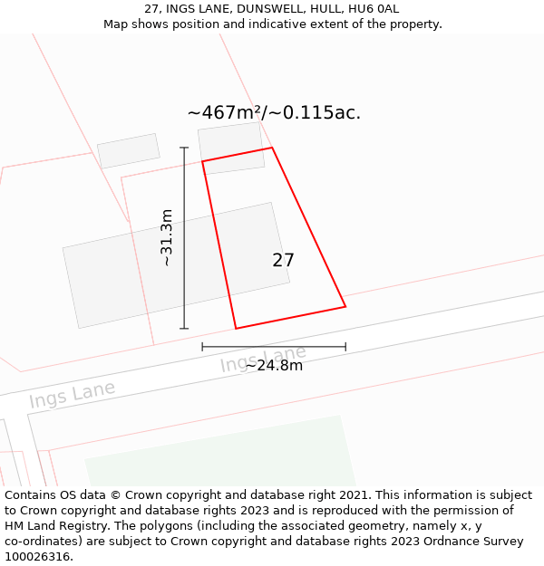 27, INGS LANE, DUNSWELL, HULL, HU6 0AL: Plot and title map