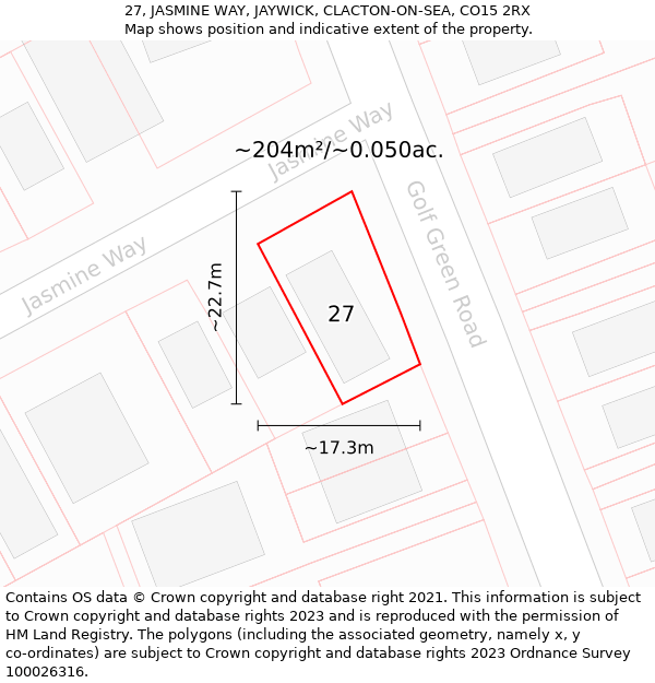 27, JASMINE WAY, JAYWICK, CLACTON-ON-SEA, CO15 2RX: Plot and title map