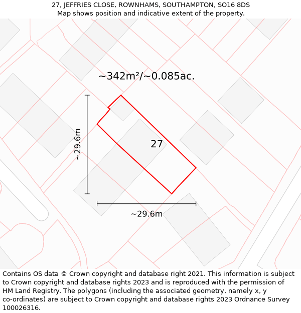 27, JEFFRIES CLOSE, ROWNHAMS, SOUTHAMPTON, SO16 8DS: Plot and title map