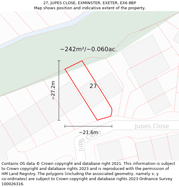 27, JUPES CLOSE, EXMINSTER, EXETER, EX6 8BP: Plot and title map