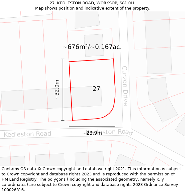 27, KEDLESTON ROAD, WORKSOP, S81 0LL: Plot and title map