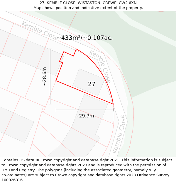 27, KEMBLE CLOSE, WISTASTON, CREWE, CW2 6XN: Plot and title map