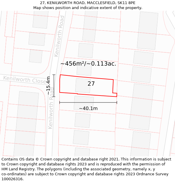 27, KENILWORTH ROAD, MACCLESFIELD, SK11 8PE: Plot and title map