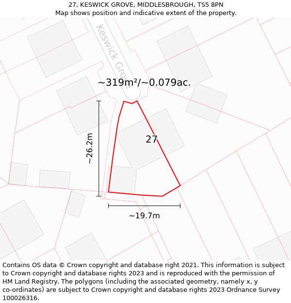 27, KESWICK GROVE, MIDDLESBROUGH, TS5 8PN: Plot and title map