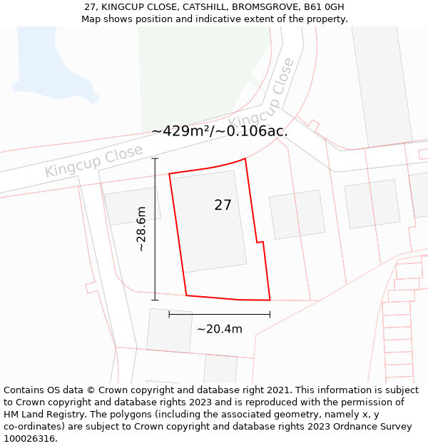 27, KINGCUP CLOSE, CATSHILL, BROMSGROVE, B61 0GH: Plot and title map