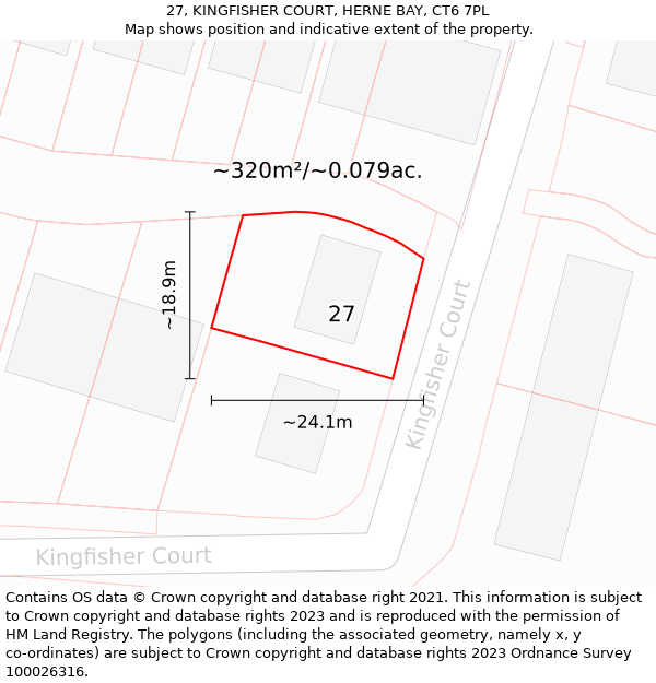 27, KINGFISHER COURT, HERNE BAY, CT6 7PL: Plot and title map