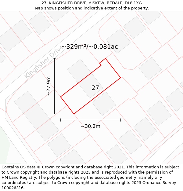 27, KINGFISHER DRIVE, AISKEW, BEDALE, DL8 1XG: Plot and title map