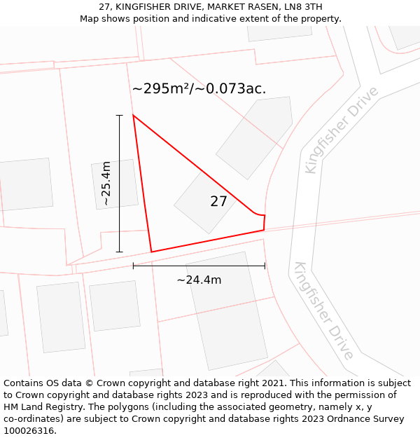 27, KINGFISHER DRIVE, MARKET RASEN, LN8 3TH: Plot and title map