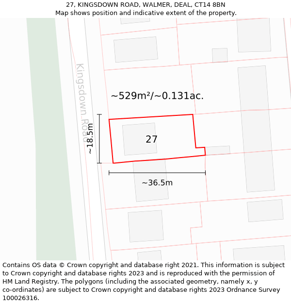 27, KINGSDOWN ROAD, WALMER, DEAL, CT14 8BN: Plot and title map