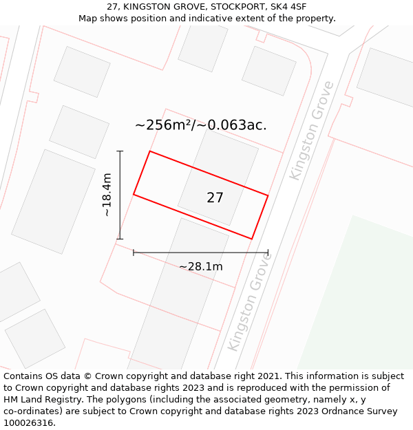 27, KINGSTON GROVE, STOCKPORT, SK4 4SF: Plot and title map