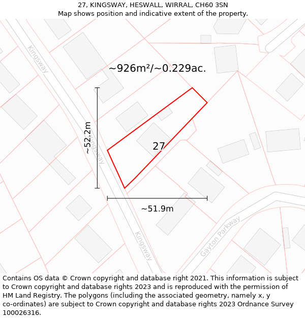 27, KINGSWAY, HESWALL, WIRRAL, CH60 3SN: Plot and title map