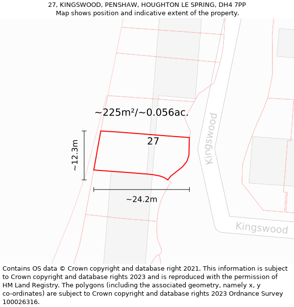 27, KINGSWOOD, PENSHAW, HOUGHTON LE SPRING, DH4 7PP: Plot and title map