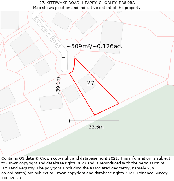 27, KITTIWAKE ROAD, HEAPEY, CHORLEY, PR6 9BA: Plot and title map