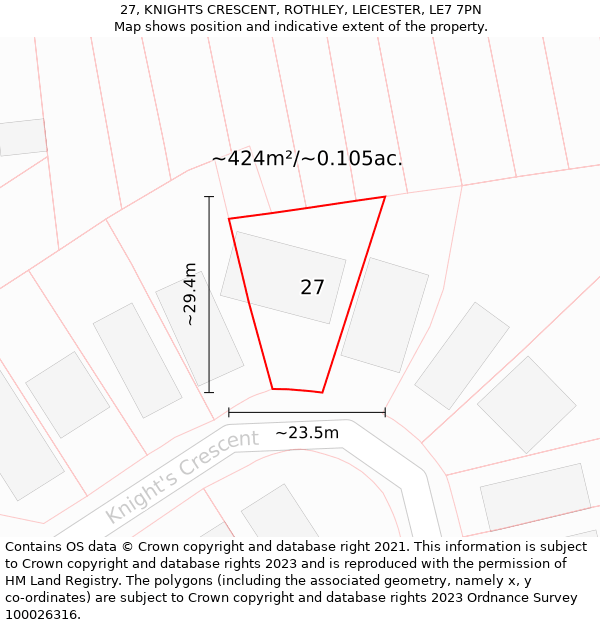 27, KNIGHTS CRESCENT, ROTHLEY, LEICESTER, LE7 7PN: Plot and title map