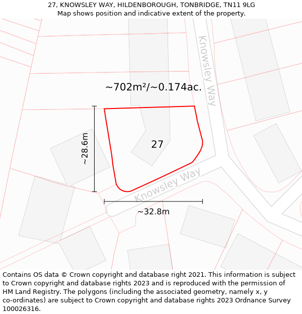 27, KNOWSLEY WAY, HILDENBOROUGH, TONBRIDGE, TN11 9LG: Plot and title map