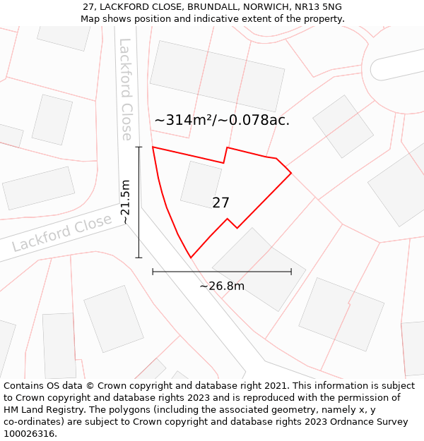 27, LACKFORD CLOSE, BRUNDALL, NORWICH, NR13 5NG: Plot and title map