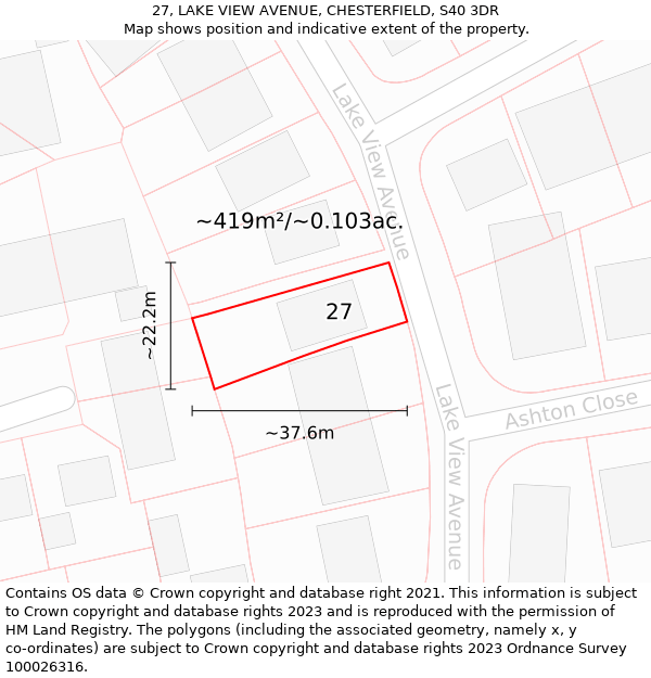 27, LAKE VIEW AVENUE, CHESTERFIELD, S40 3DR: Plot and title map