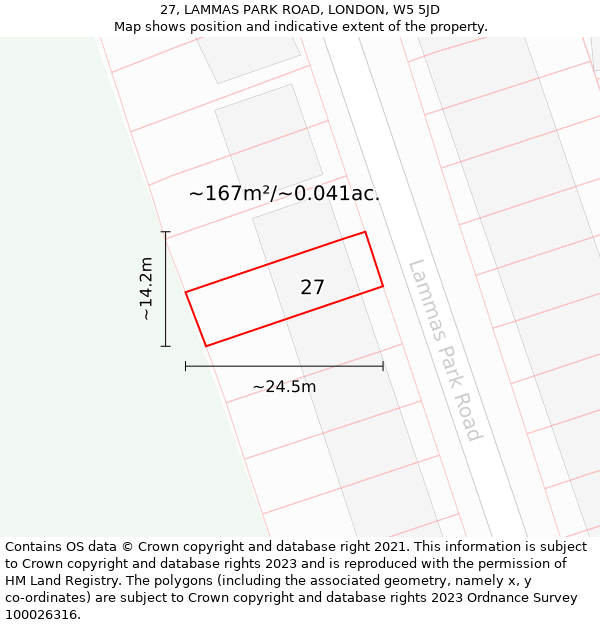 27, LAMMAS PARK ROAD, LONDON, W5 5JD: Plot and title map