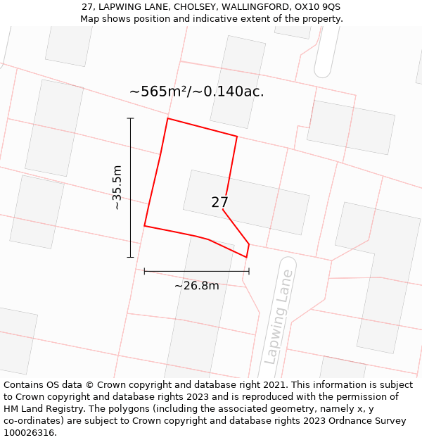 27, LAPWING LANE, CHOLSEY, WALLINGFORD, OX10 9QS: Plot and title map