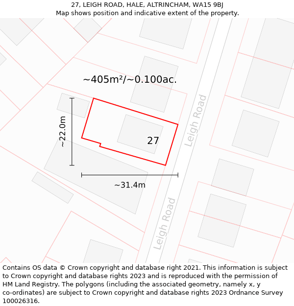 27, LEIGH ROAD, HALE, ALTRINCHAM, WA15 9BJ: Plot and title map