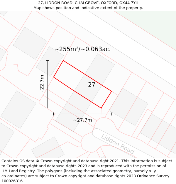 27, LIDDON ROAD, CHALGROVE, OXFORD, OX44 7YH: Plot and title map