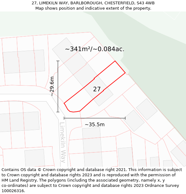 27, LIMEKILN WAY, BARLBOROUGH, CHESTERFIELD, S43 4WB: Plot and title map