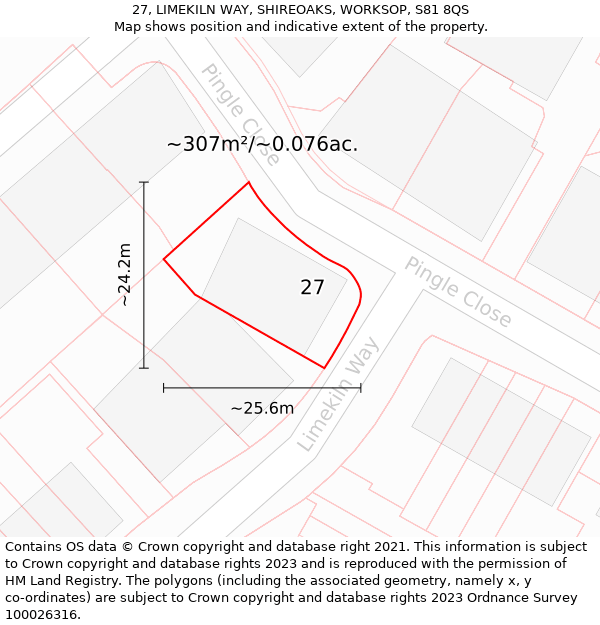 27, LIMEKILN WAY, SHIREOAKS, WORKSOP, S81 8QS: Plot and title map