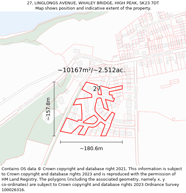 27, LINGLONGS AVENUE, WHALEY BRIDGE, HIGH PEAK, SK23 7DT: Plot and title map