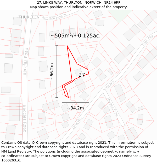 27, LINKS WAY, THURLTON, NORWICH, NR14 6RF: Plot and title map