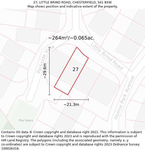 27, LITTLE BRIND ROAD, CHESTERFIELD, S41 8XW: Plot and title map