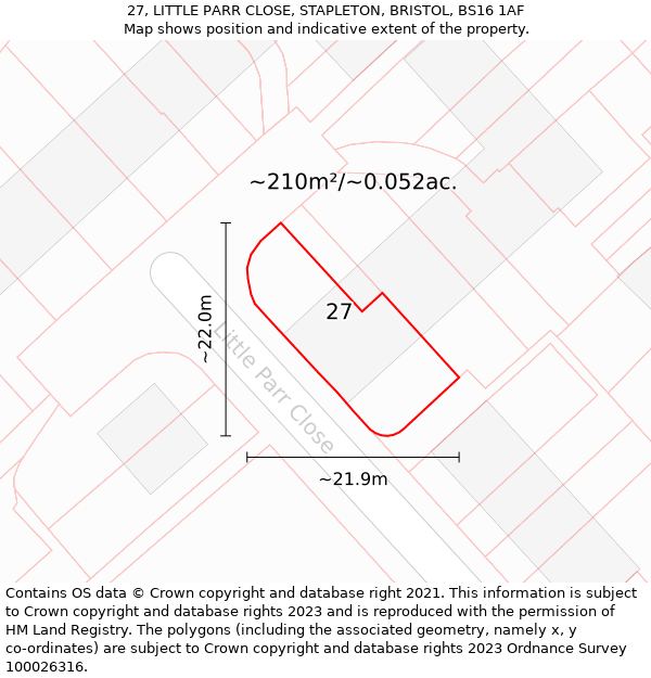 27, LITTLE PARR CLOSE, STAPLETON, BRISTOL, BS16 1AF: Plot and title map
