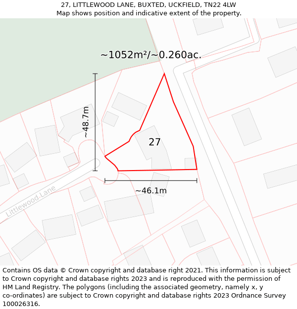 27, LITTLEWOOD LANE, BUXTED, UCKFIELD, TN22 4LW: Plot and title map