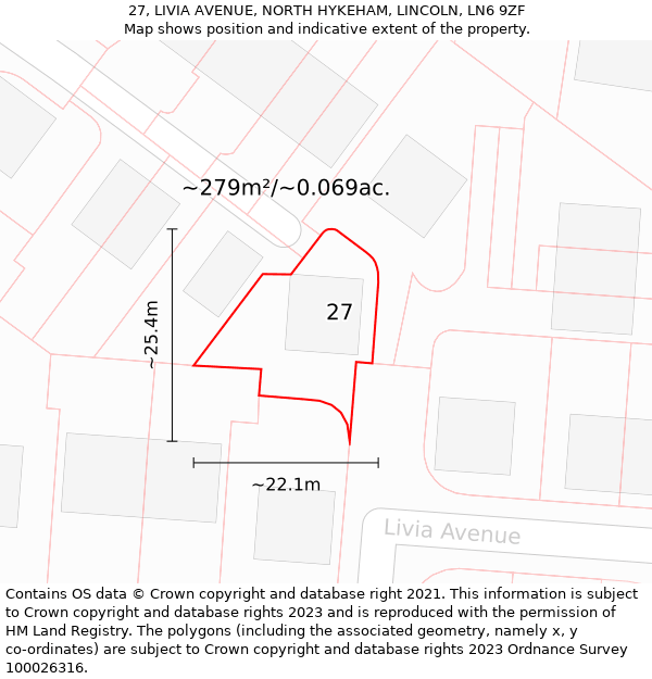 27, LIVIA AVENUE, NORTH HYKEHAM, LINCOLN, LN6 9ZF: Plot and title map