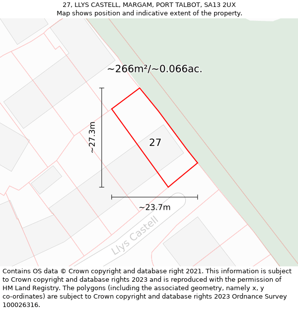 27, LLYS CASTELL, MARGAM, PORT TALBOT, SA13 2UX: Plot and title map