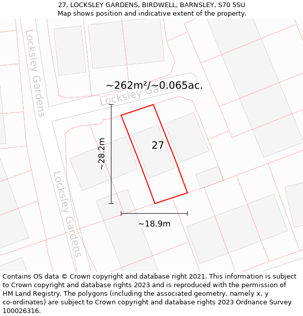 27, LOCKSLEY GARDENS, BIRDWELL, BARNSLEY, S70 5SU: Plot and title map