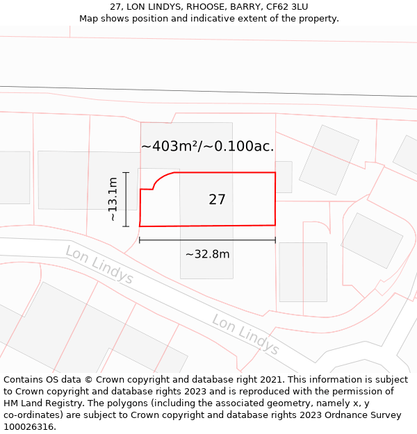 27, LON LINDYS, RHOOSE, BARRY, CF62 3LU: Plot and title map