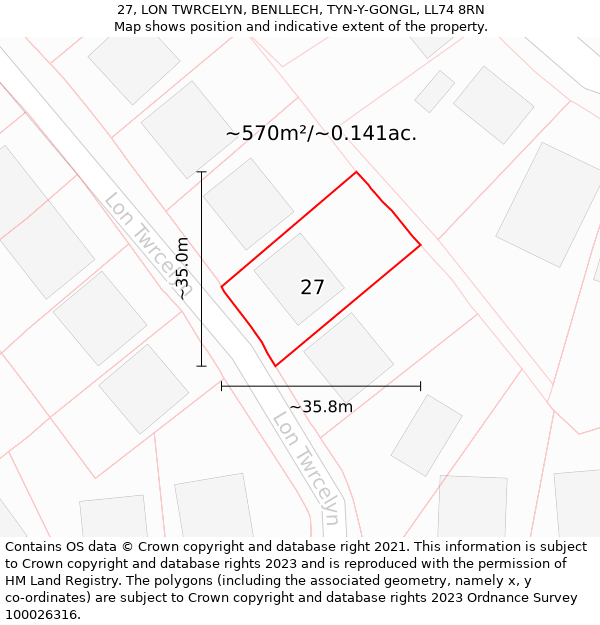 27, LON TWRCELYN, BENLLECH, TYN-Y-GONGL, LL74 8RN: Plot and title map