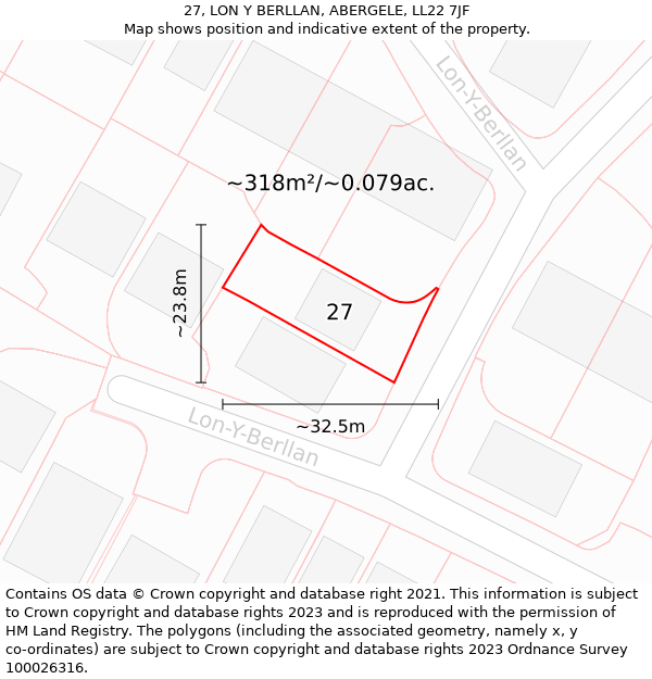 27, LON Y BERLLAN, ABERGELE, LL22 7JF: Plot and title map