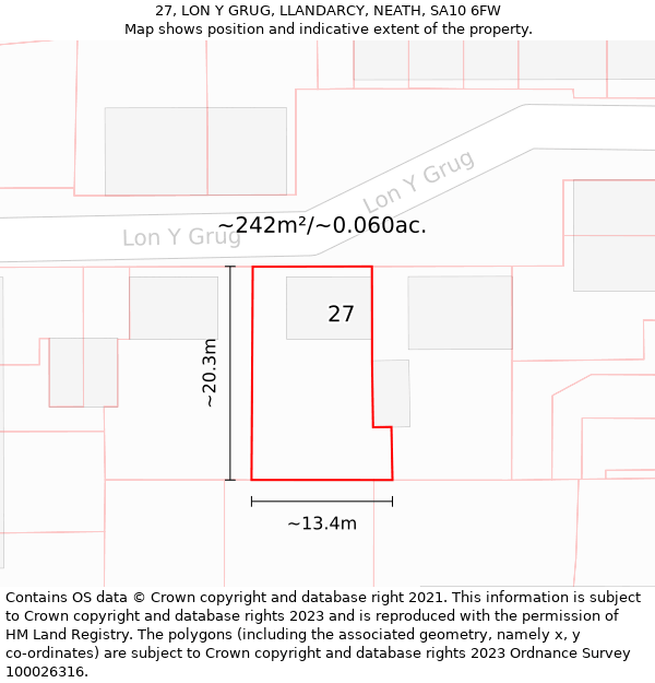 27, LON Y GRUG, LLANDARCY, NEATH, SA10 6FW: Plot and title map